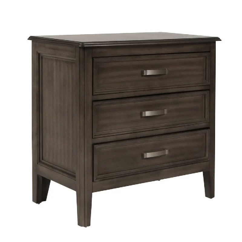 Wooden 3 drawer Nightstand with Chamfered Legs and Molded Details, Brown