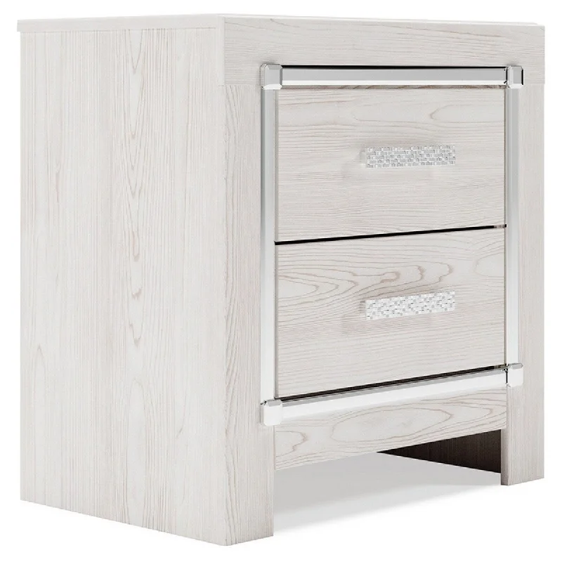 Wooden Nightstand with 2 Drawers and USB Ports, White