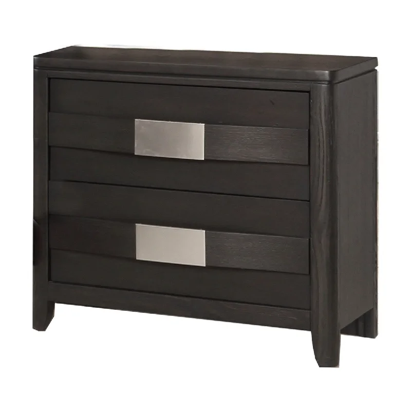 Wooden Nightstand with Slated Pattern Design and 2 Spacious Drawers, Black