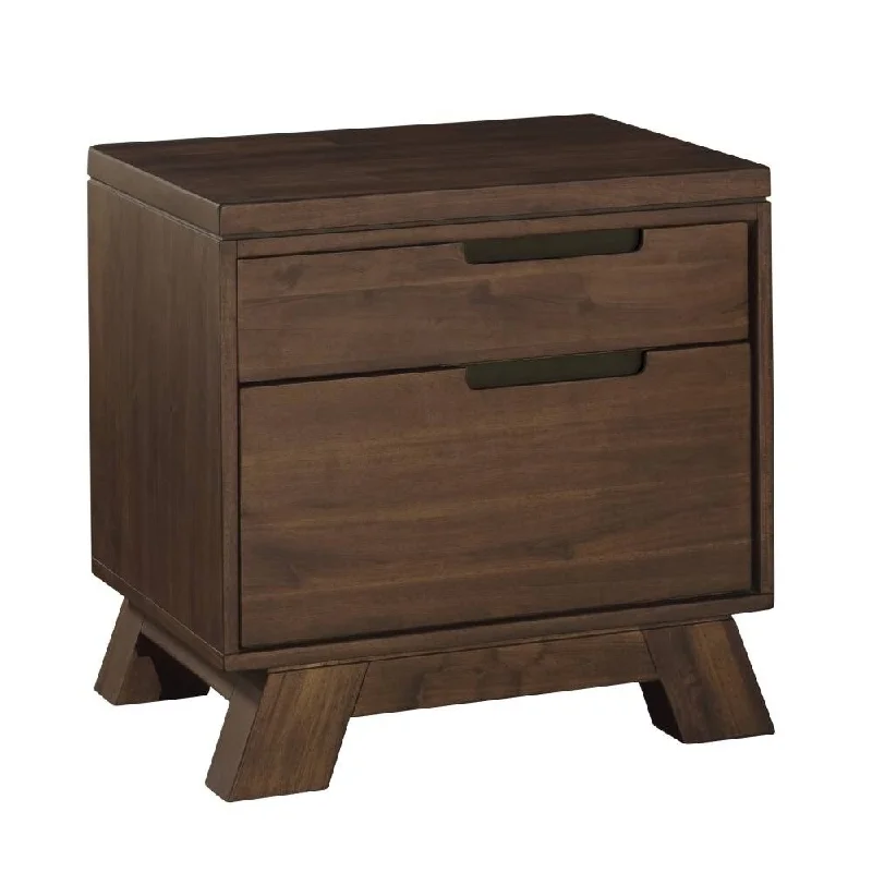 Wooden Nightstand with Two Drawers, Brown