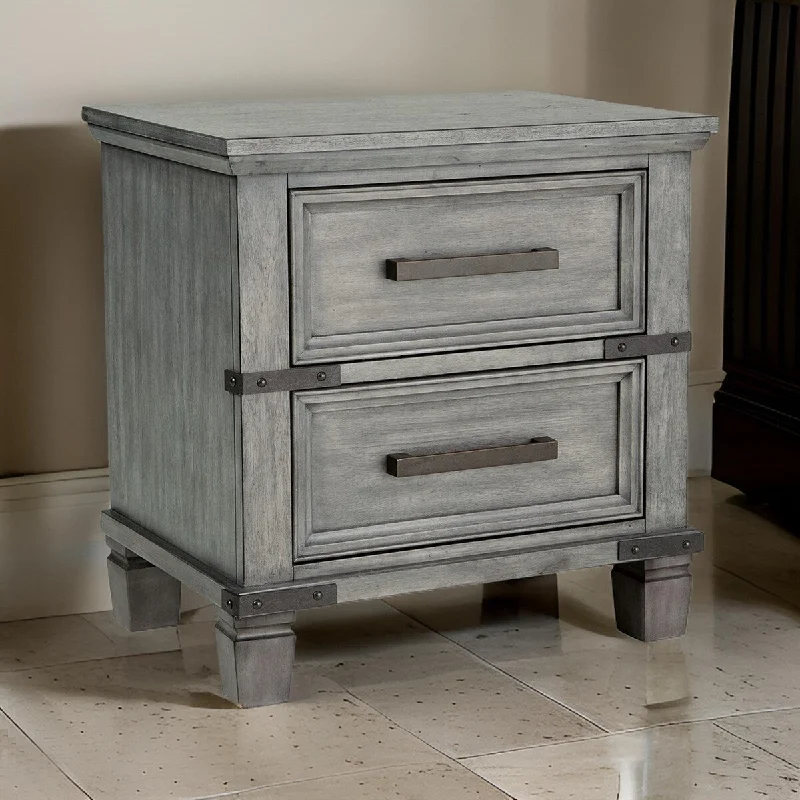 Zac 57 Inch Nightstand, 6 Drawers, Contemporary Metal Accents, Light Gray