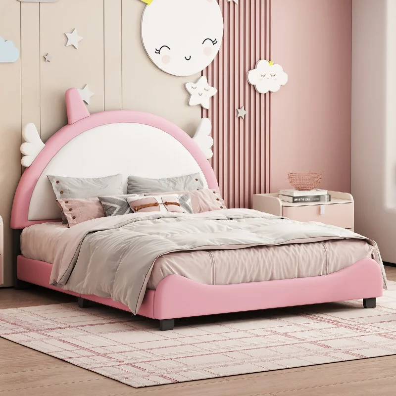 Cute Upholstered Bed With Unicorn Shape Headboard Platform Bed