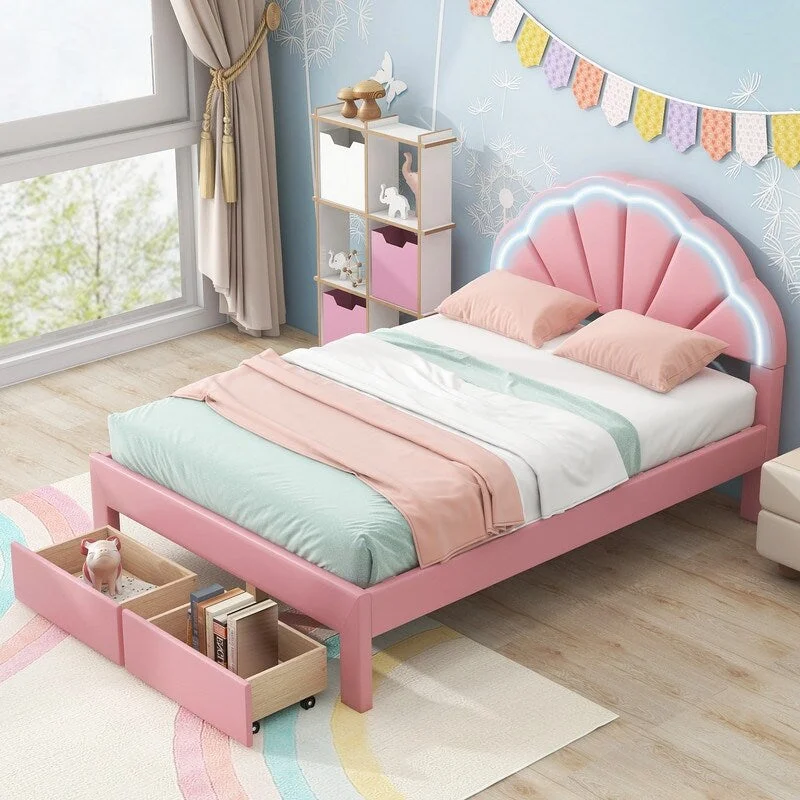 Full Size Cute Convenient Sturdy Upholstered Platform Bed with Headboard and Footboard