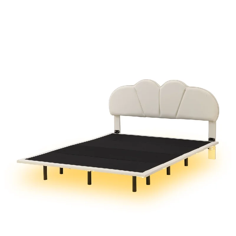 Queen Size Upholstered Headboard Platform Bed with Underbed LED Light