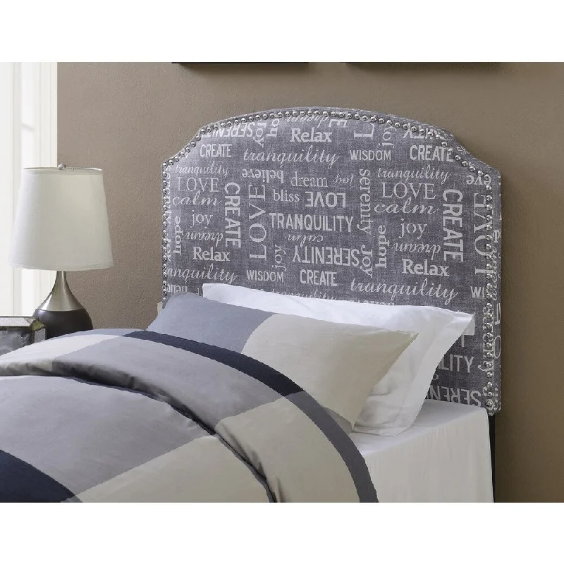 Shelby Phrase Twin-Size Grey Upholstered Headboard by Greyson Living