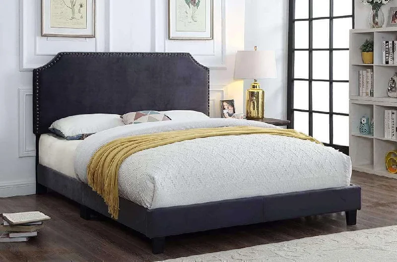 Velvet Fabric Platform Headboard and Bed