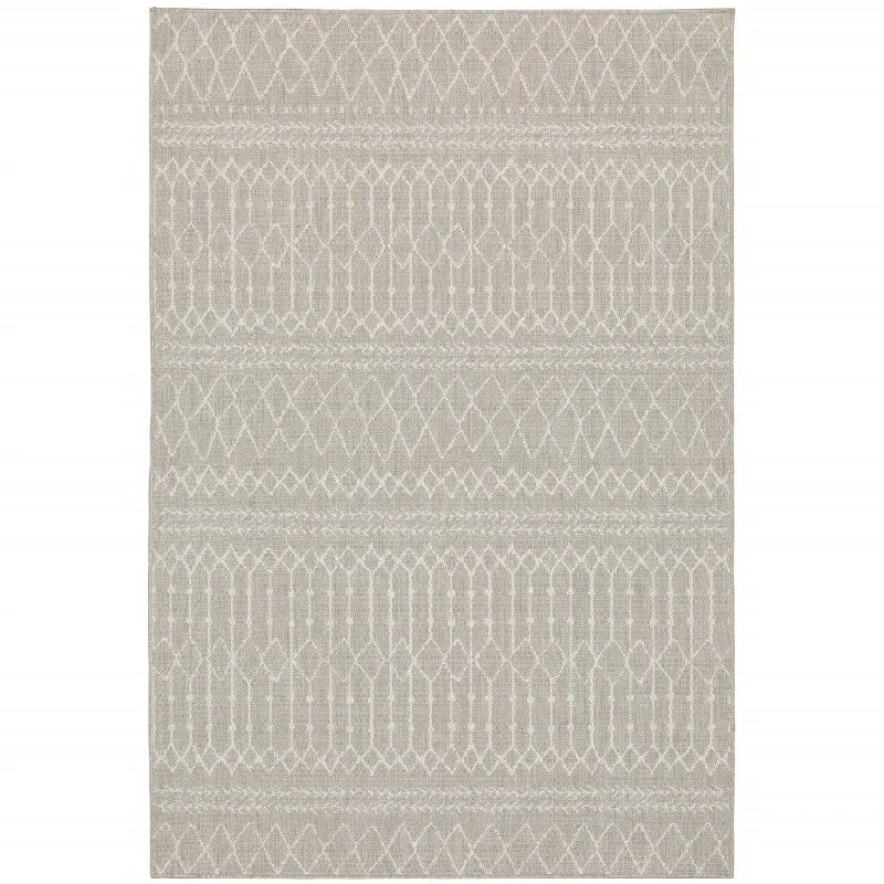 10' X 13' Outdoor / Indoor Area Rug - Gray / Ivory