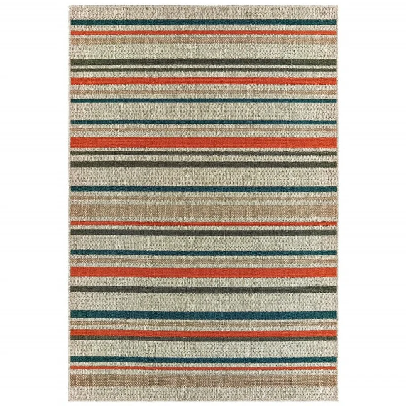 10' X 13' Striped Indoor / Outdoor Area Rug - Blue / Gray