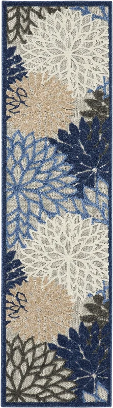 2' X 10' Floral Indoor / Outdoor Area Rug - Blue / Gray