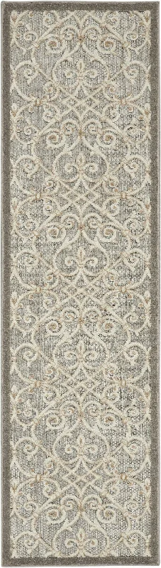 2' X 10' Floral Indoor / Outdoor Area Rug - Gray / Ivory