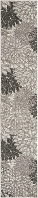 2' X 10' Floral Outdoor / Indoor Area Rug - Gray