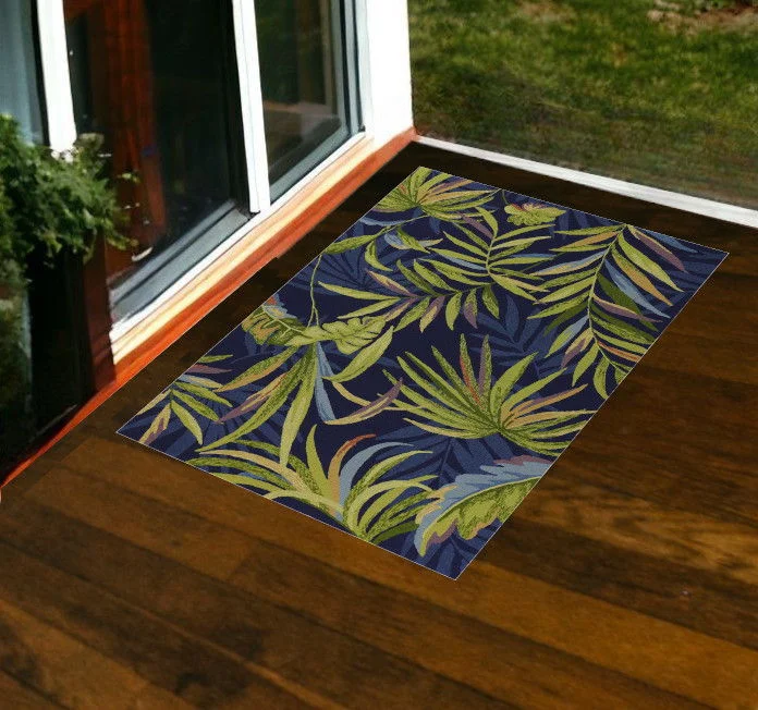 3' X 5' Floral Handmade Indoor / Outdoor Area Rug - Blue