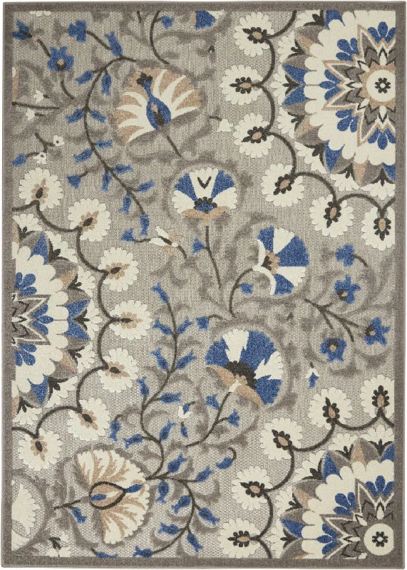 4' X 6' Floral Indoor & Outdoor Area Rug - Blue / Gray