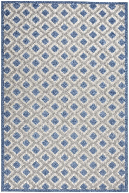 4' X 6' Geometric Indoor / Outdoor Area Rug - Blue / Gray