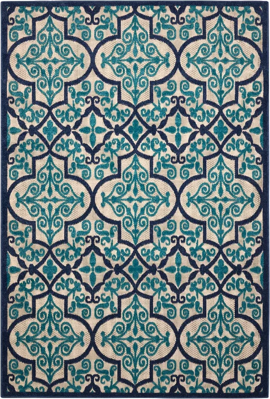 4' X 6' Moroccan Indoor / Outdoor Area Rug - Blue / Ivory