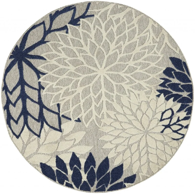 5' Round Round Floral Area Rug Indoor & Outdoor - Blue / Ivory