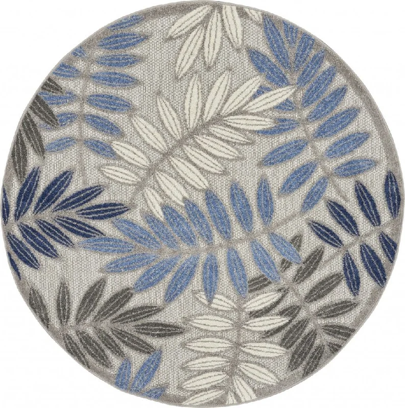 5' Round Round Floral Indoor & Outdoor Area Rug - Blue / Gray