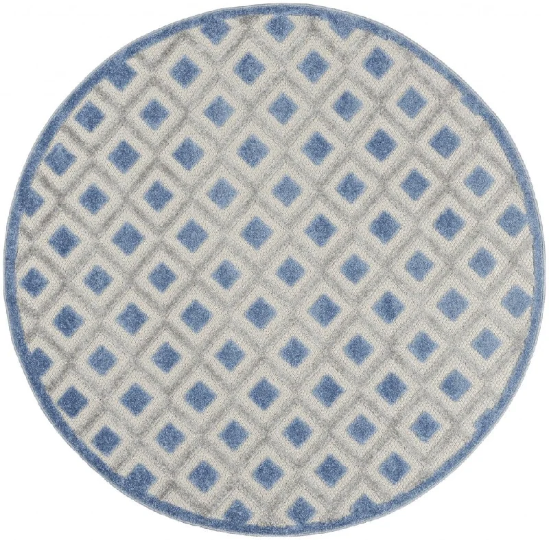 5' Round Round Geometric Indoor / Outdoor Area Rug - Blue / Gray