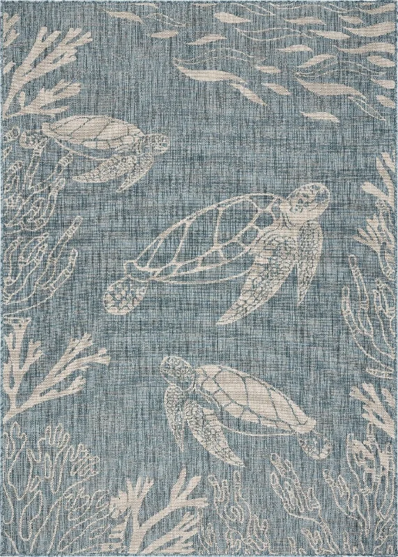 5' X 7' Area Rug Indoor & Outdoor - Blue / Gray