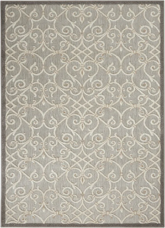 5' X 8' Floral Indoor / Outdoor Area Rug - Gray / Ivory