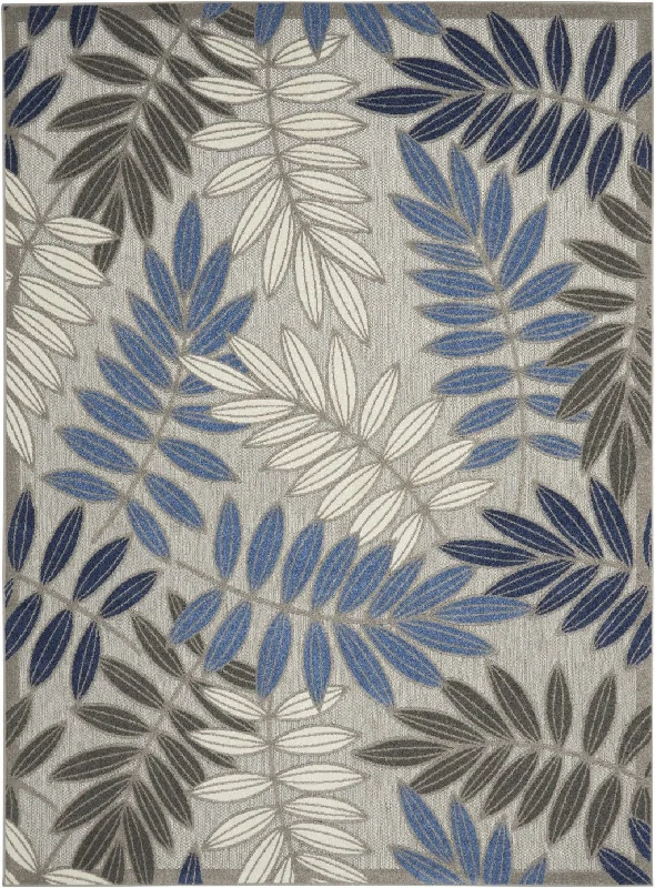 6' X 9' Floral Indoor / Outdoor Area Rug - Gray / Blue