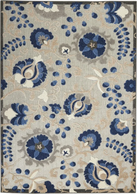 6' X 9' Floral Outdoor / Indoor Area Rug - Blue / Gray