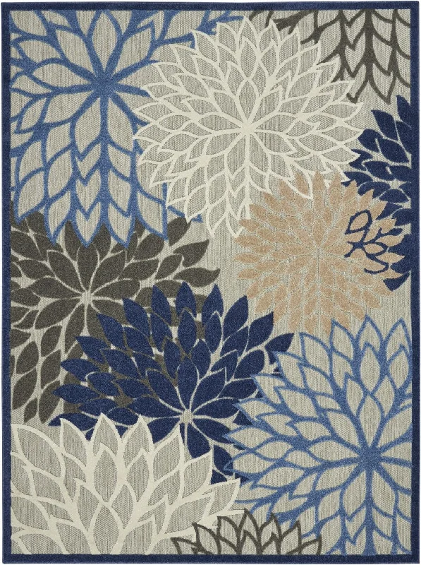 7' X 10' Floral Indoor & Outdoor Area Rug - Blue / Gray