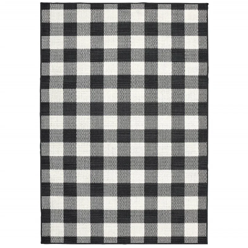 7' X 10' Indoor / Outdoor Area Rug - Black / Ivory