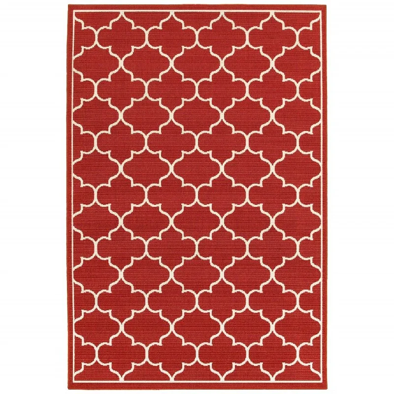 7' X 10' Indoor / Outdoor Area Rug - Red / Ivory