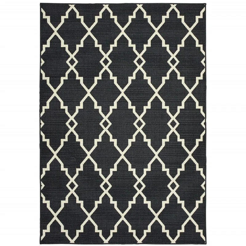 7' X 10' Outdoor / Indoor Area Rug - Black / Ivory