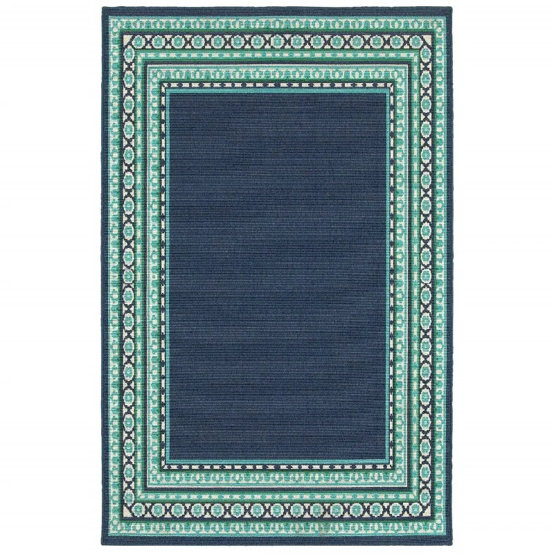 7' X 10' Outdoor / Indoor Area Rug - Blue / Green