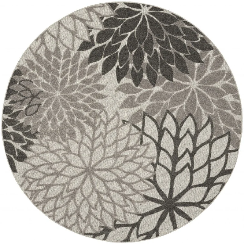 8' Round Round Floral Indoor / Outdoor Area Rug - Gray