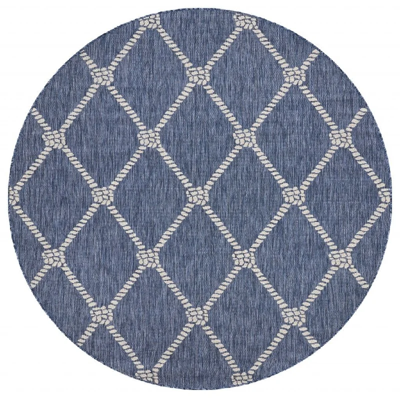 8' Round Round Indoor / Outdoor Area Rug - Blue / Gray