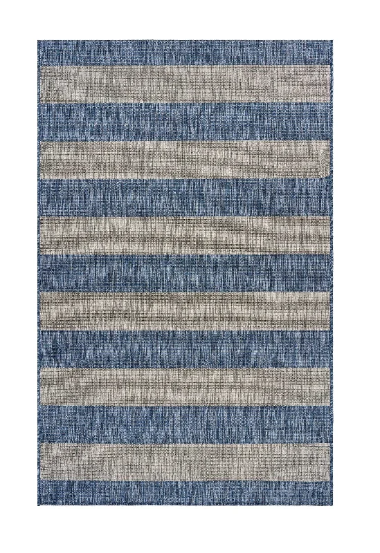 8' X 10' Striped Indoor / Outdoor Area Rug - Blue / Gray