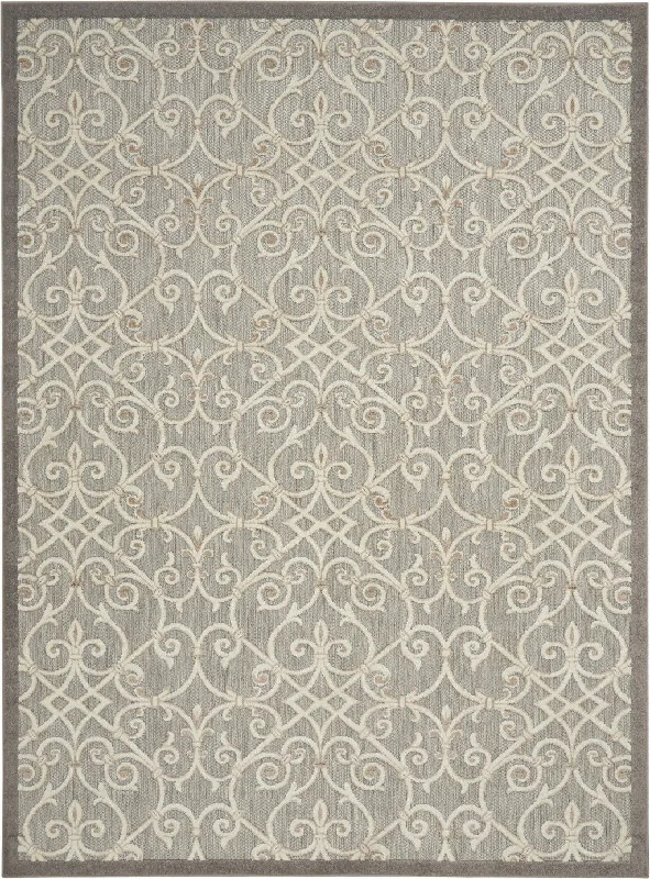 8' X 11' Floral Indoor / Outdoor Area Rug - Gray / Ivory