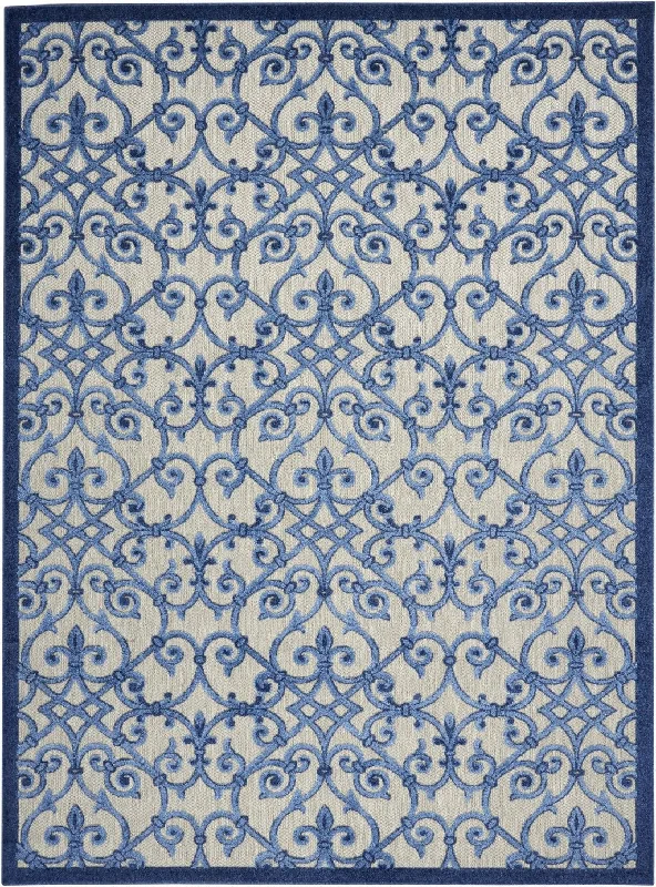 8' X 11' Floral Outdoor / Indoor Area Rug - Blue / Gray