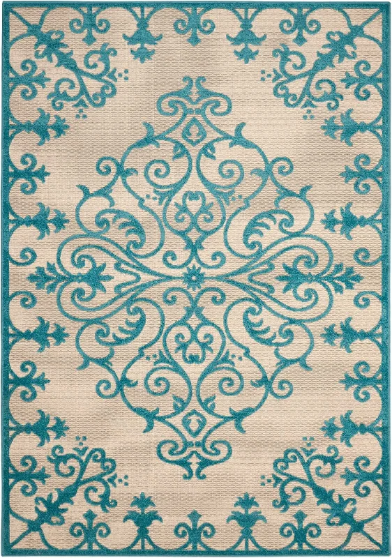 8' X 11' Indoor / Outdoor Area Rug - Aqua Damask