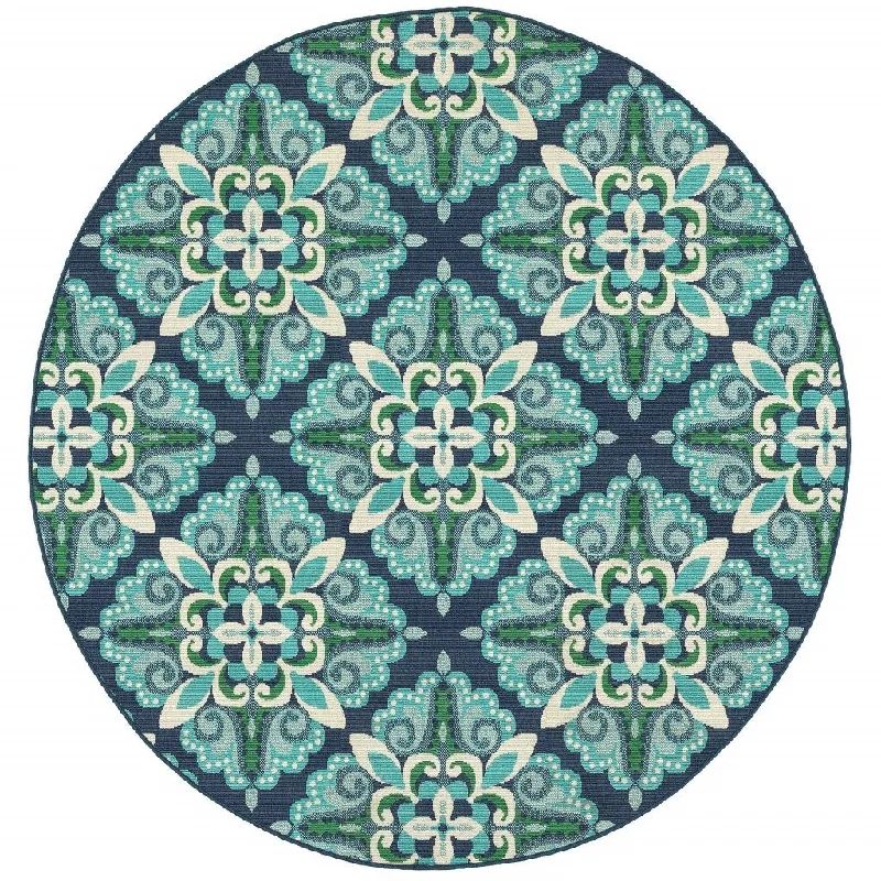 8' X 8' Round Indoor / Outdoor Area Rug - Blue / Green