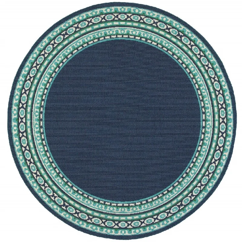 8' X 8' Round Outdoor / Indoor Area Rug - Blue / Green