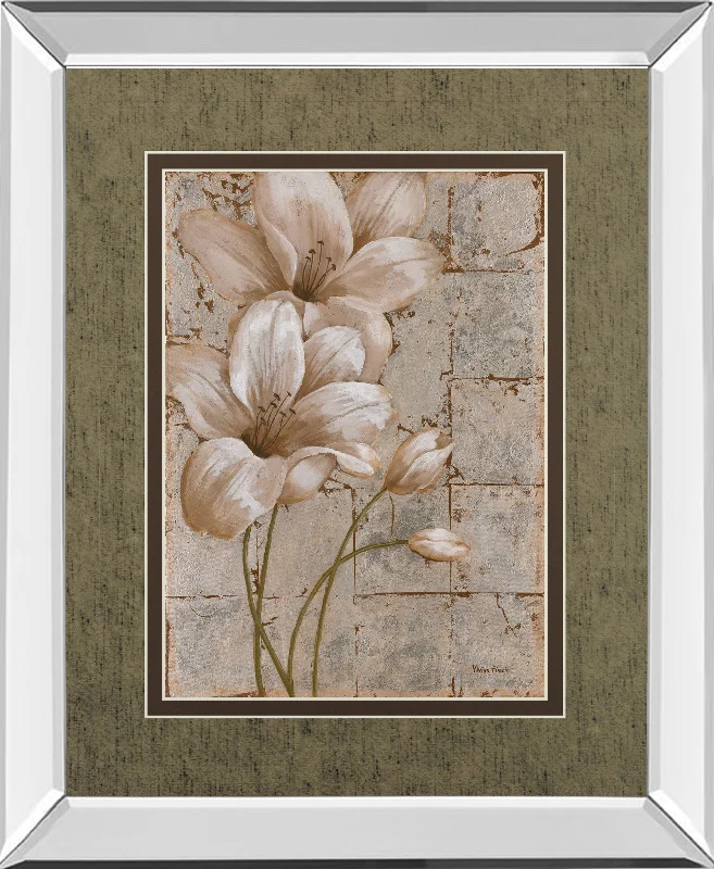 Lilies On Silver I By Vivian Flasch - Mirror Framed Print Wall Art - White