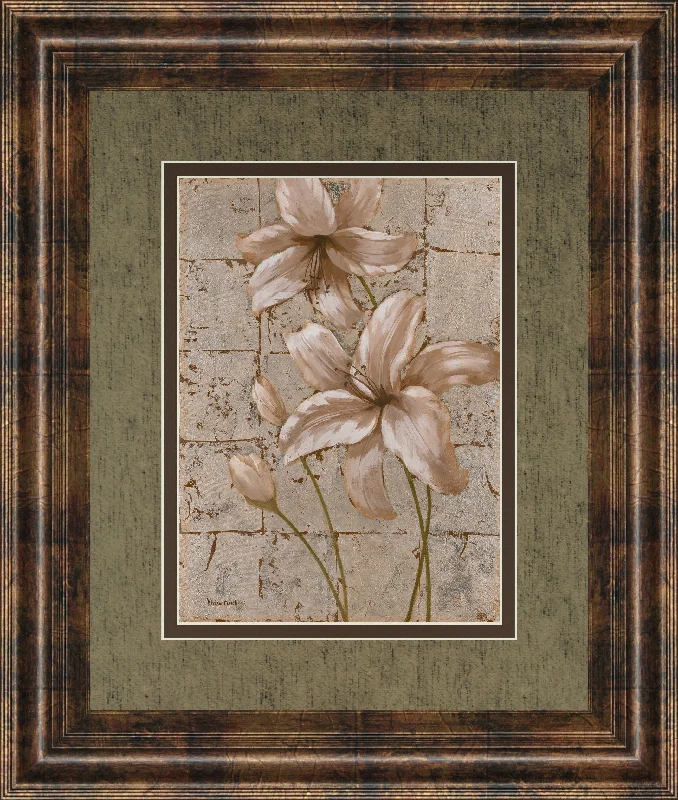 Lilies On Silver Il By Vivian Flasch - Framed Print Wall Art - White