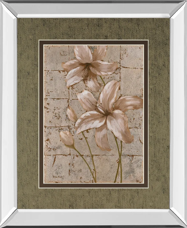 Lilies On Silver Il By Vivian Flasch - Mirror Framed Print Wall Art - White