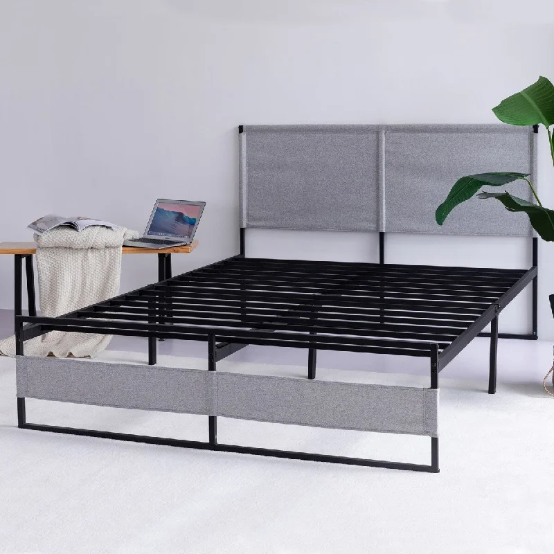 Metal Bed Frame Full Size with Headboard and Footboard, Mattress Platform with Storage Space