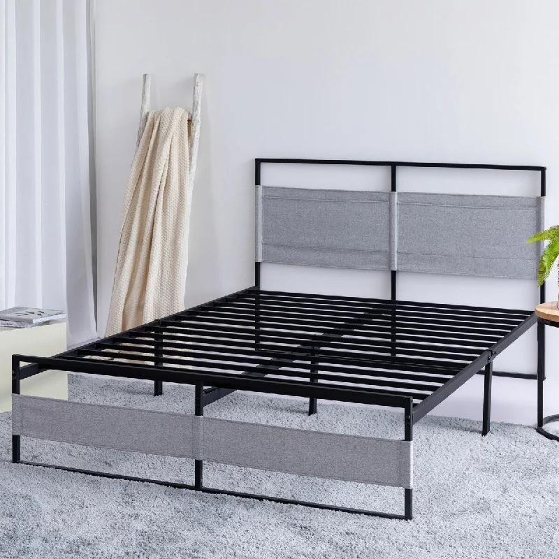 Metal Bed Frame Full Size with Headboard and Footboard, Mattress Platform with Storage Space