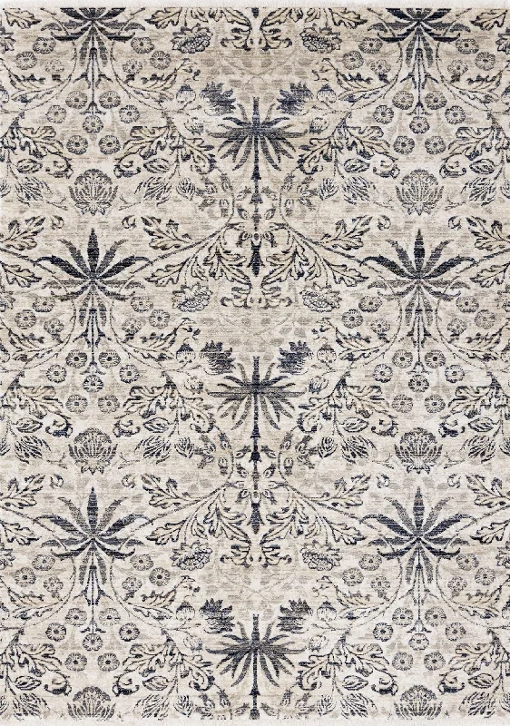 Midnight Garden 5'3" x 7'10" Ornate Leaf Pattern Area Rug - Cream