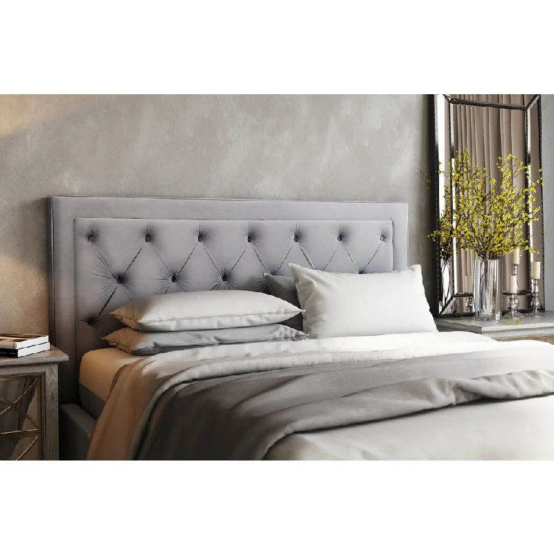 Nacht Grey Velvet Upholstered Diamond-button-tufted Headboard