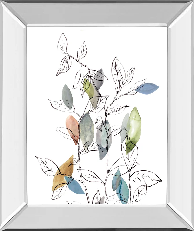 Spring Leaves I By Meyers, R. - Mirror Framed Print Wall Art - Blue