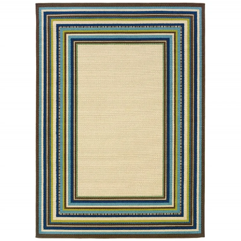 Striped Outdoor / Indoor Area Rug - Ivory / Blue