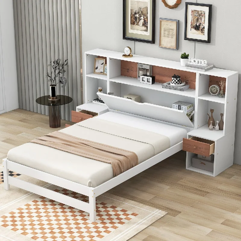 Twin Size Platform Bed with Storage Headboard and Drawers