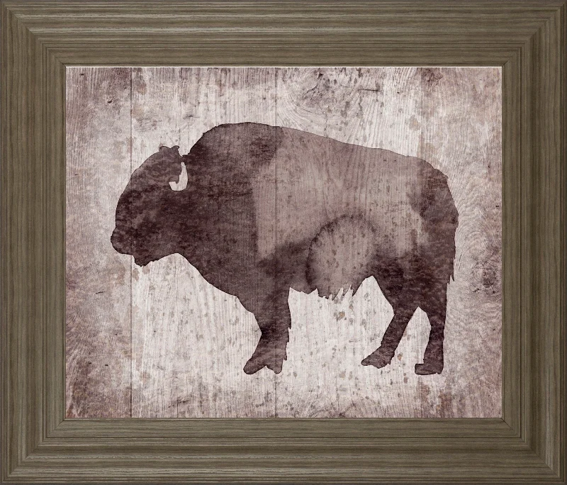 Wildness II-timber By Sandra Jacobs - Framed Bison Print Wall Art - Dark Brown